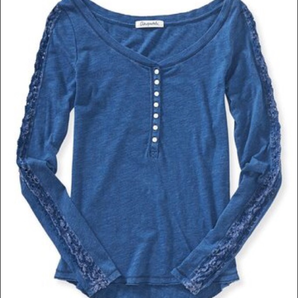 NWOT Aeropostale M blue solid lace Henley shirt